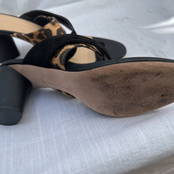 Veronica Beard Leopard print Slip On Toe Ring Slide Suede Sandal Tan & Black 9M - Picture 5 of 8